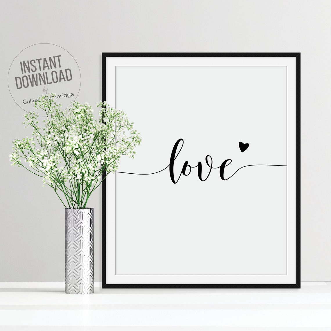Love Script Heart Minimalist Poster Wedding Anniversary Gift Art - Image 4