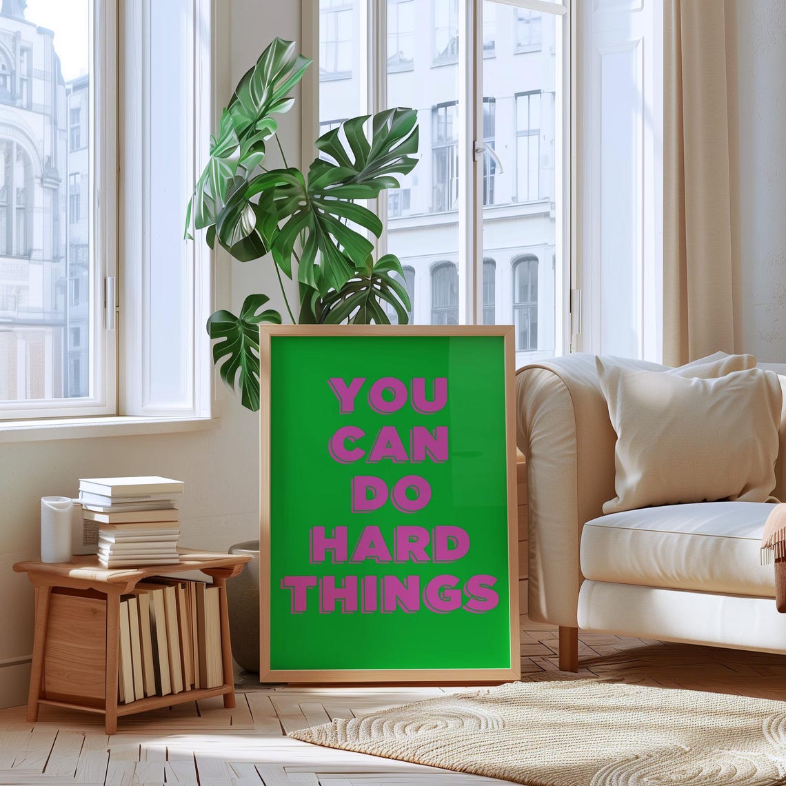 Motivational You Can Do Hard Things Quote Poster in Pink on Green