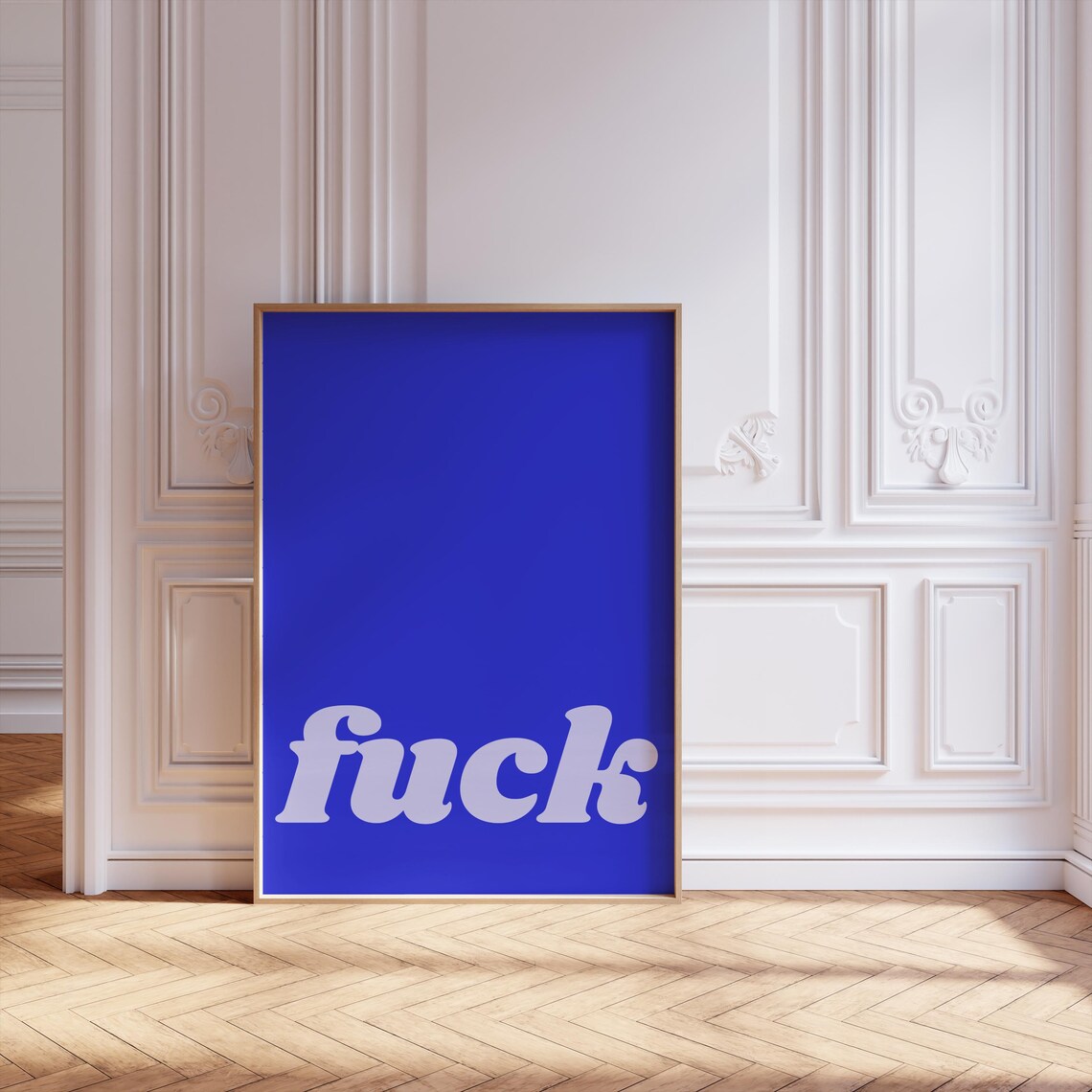 Cheeky Retro F-Word Typography Poster in White on Bold Cobalt Blue - Image 2