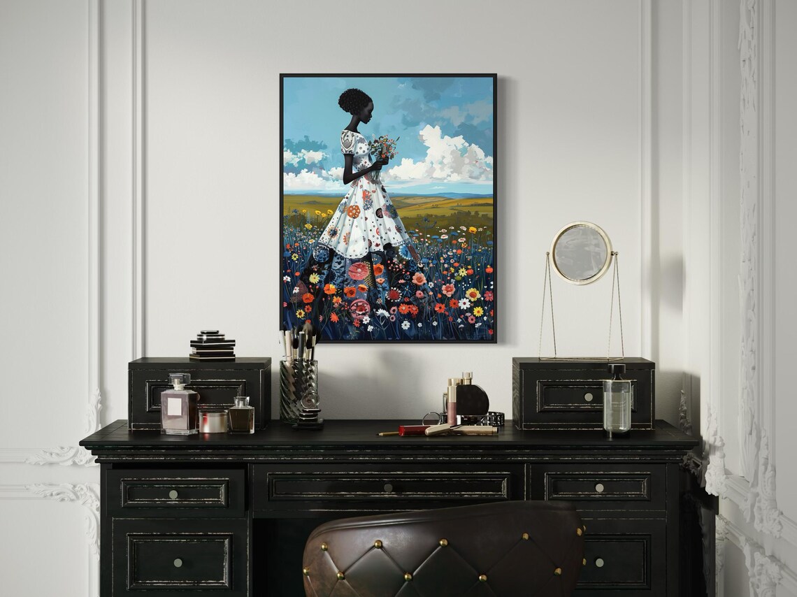 African Woman Floral Landscape Art Print, Bold Decor - Image 6
