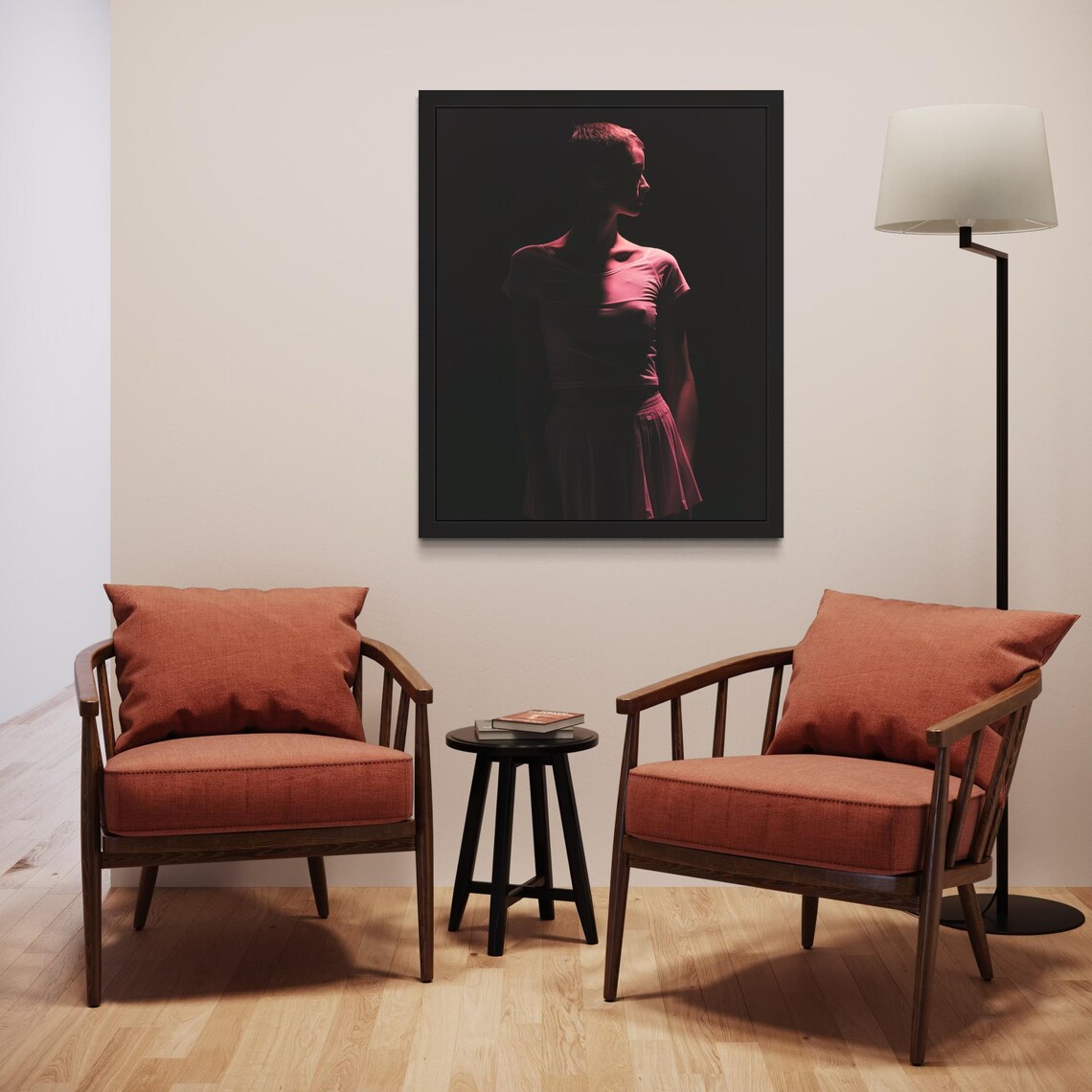 Pink Light Woman Silhouette Moody Shadow Cinematic Art Poster - Image 4