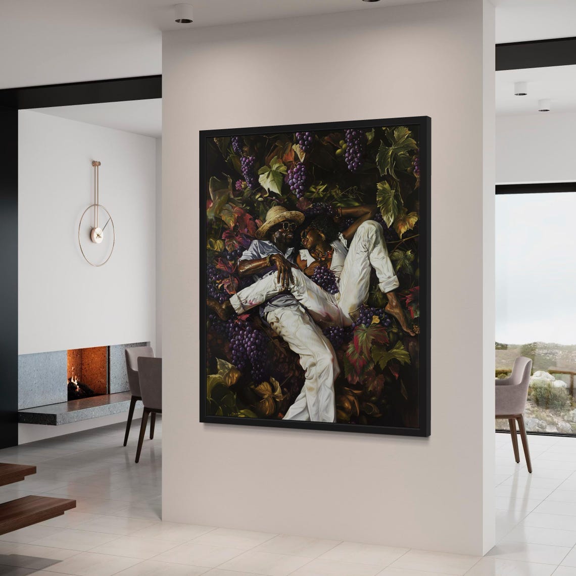 Black Couple Relaxing in Vineyard Among Grapes Romantic Art Poster - Image 7