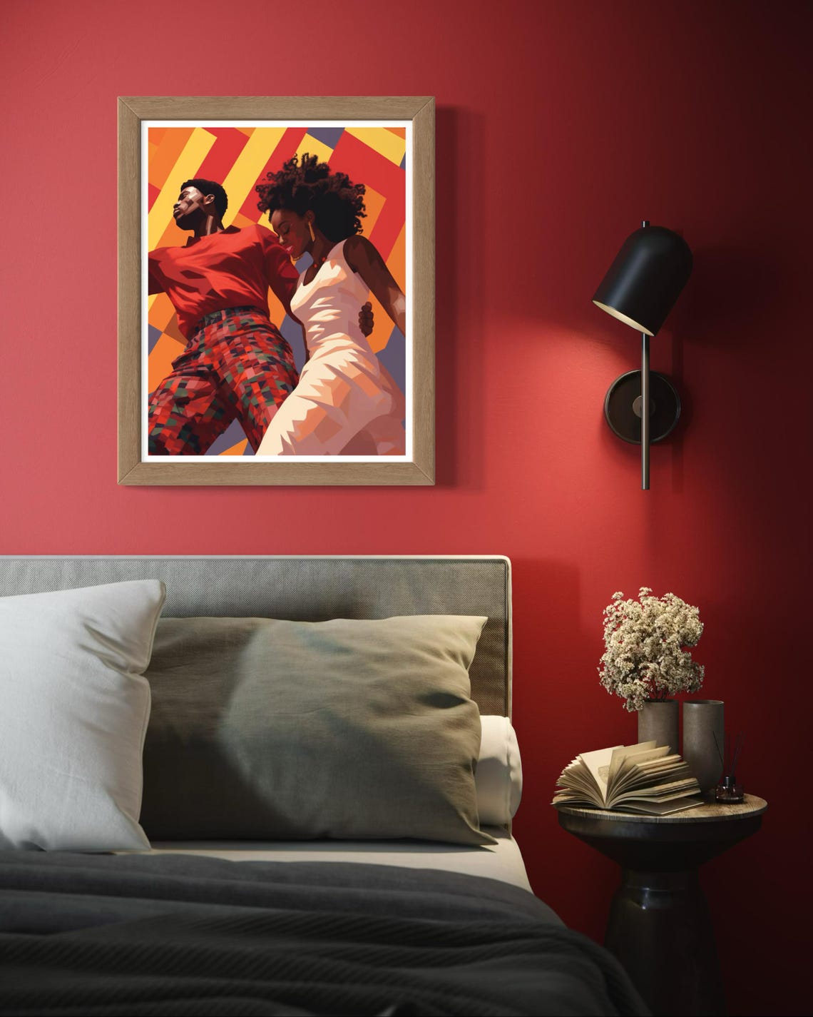 African Couple Dancing Bold Orange Geometric Retro Style Poster - Image 6