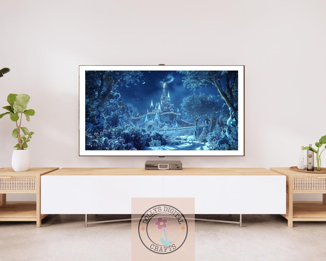 Magical Winter Castle Snowy Forest Night Scene Christmas Poster - Image 2