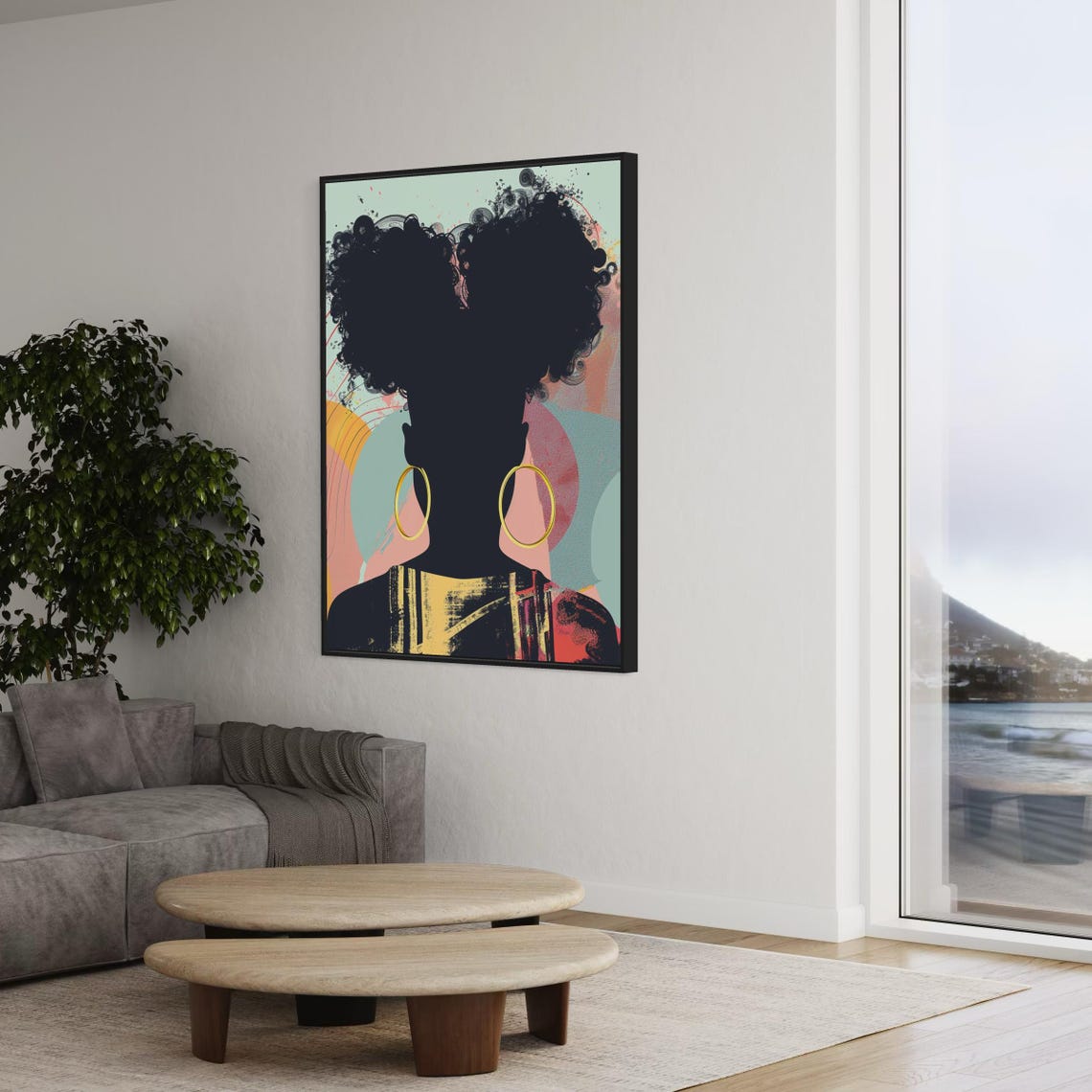 Afro Puffs Silhouette Gold Hoops Abstract Pastel Modern Poster - Image 3