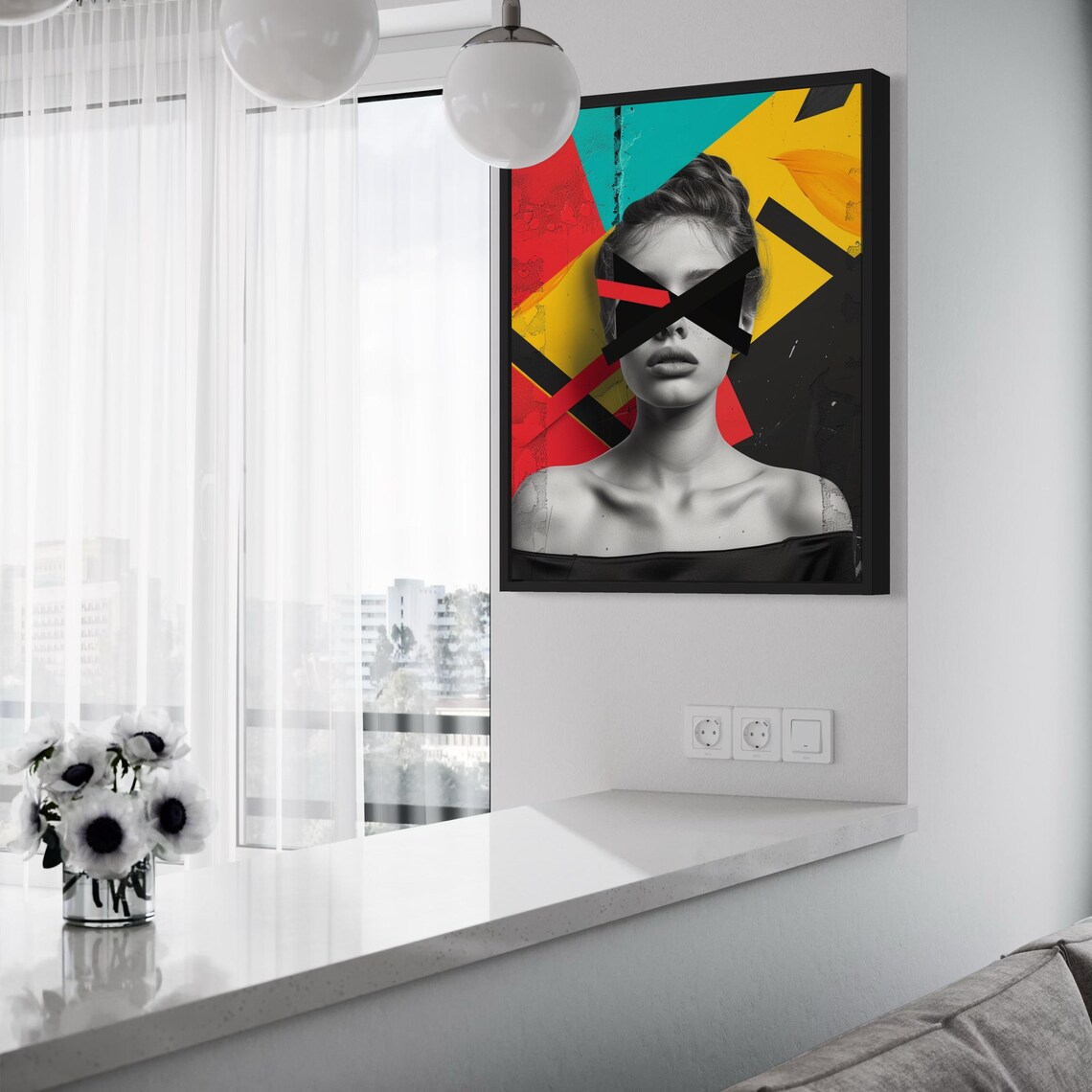 Woman Taped Eyes Pop Collage Color Block Edgy Art Poster Home Decor - Image 3