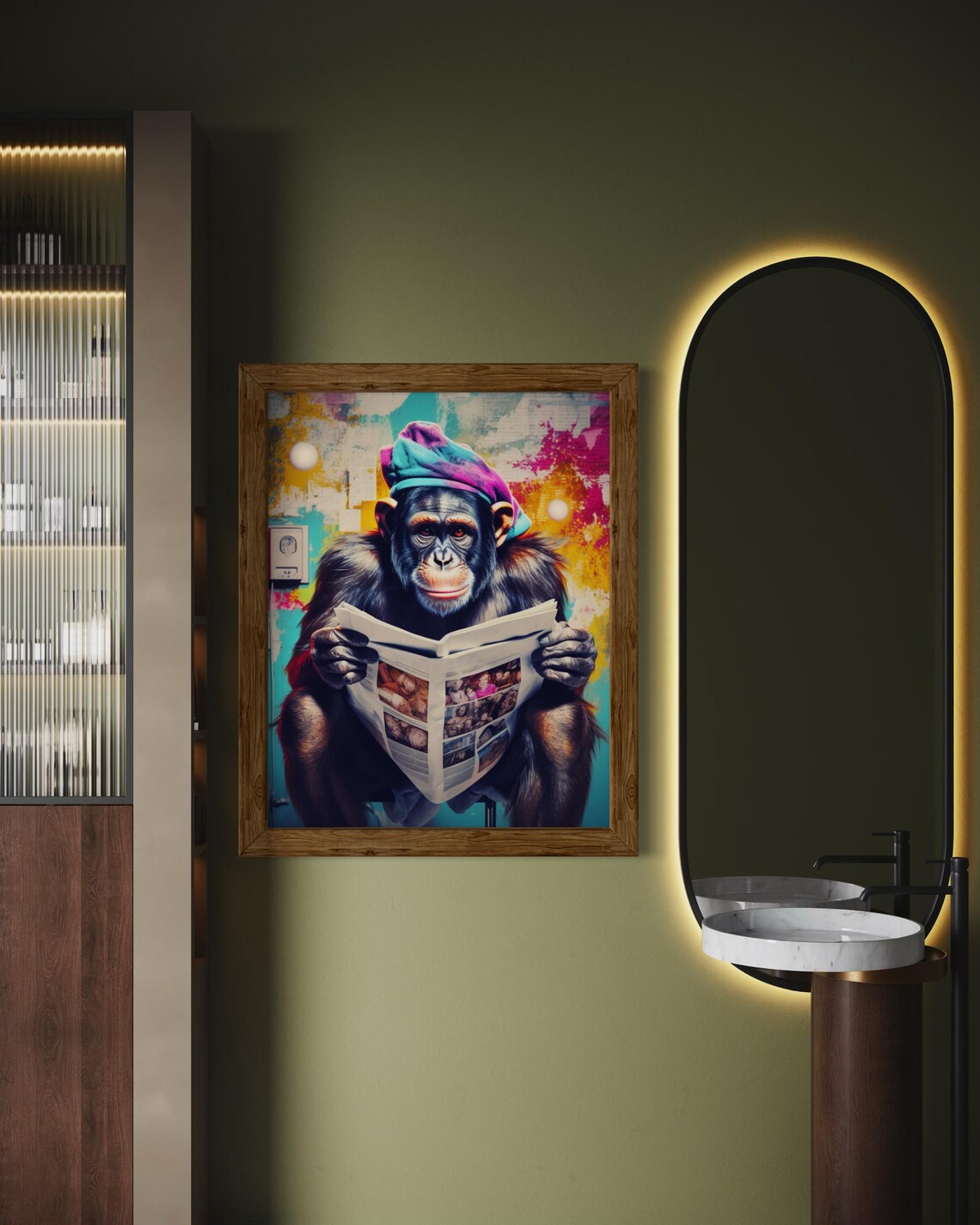 Chimpanzee Reading Newspaper On Toilet Funny Bathroom Art Poster - Image 7