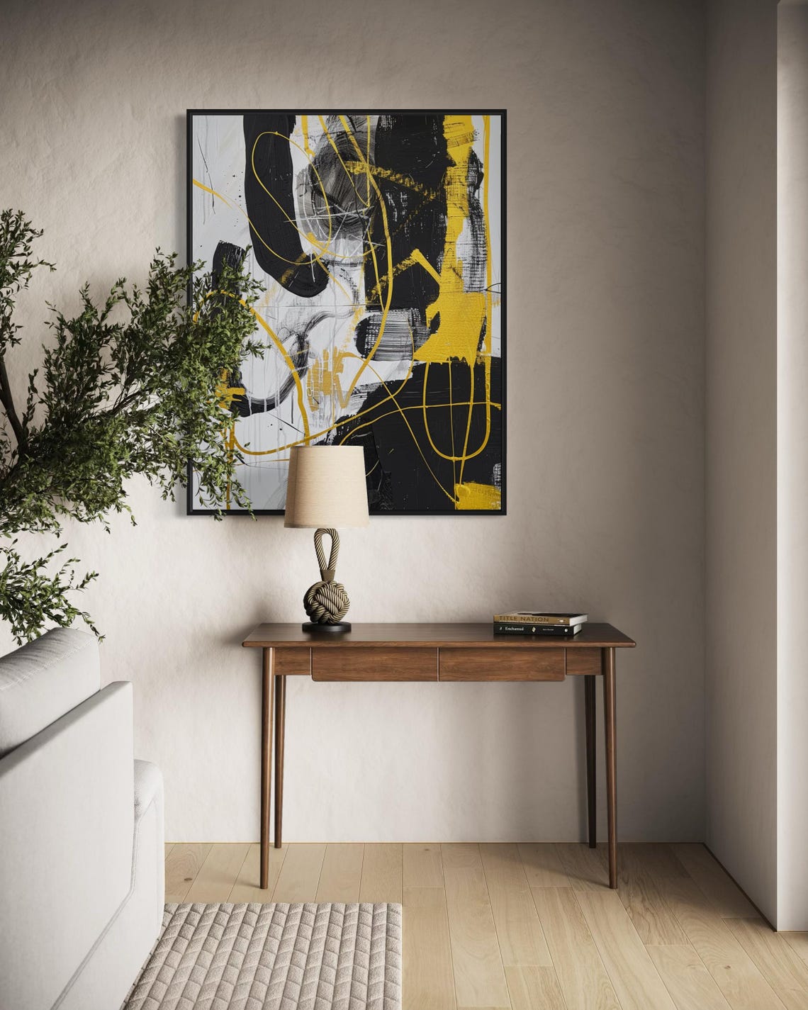 Modern Abstract Art In Black White And Yellow Bold Geometric Lines Print Contemporary Home Decor - Image 7