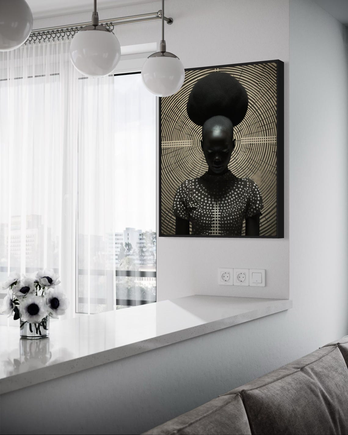 Black Woman With Tall Afro Silhouette Concentric Circles Art Print - Image 6