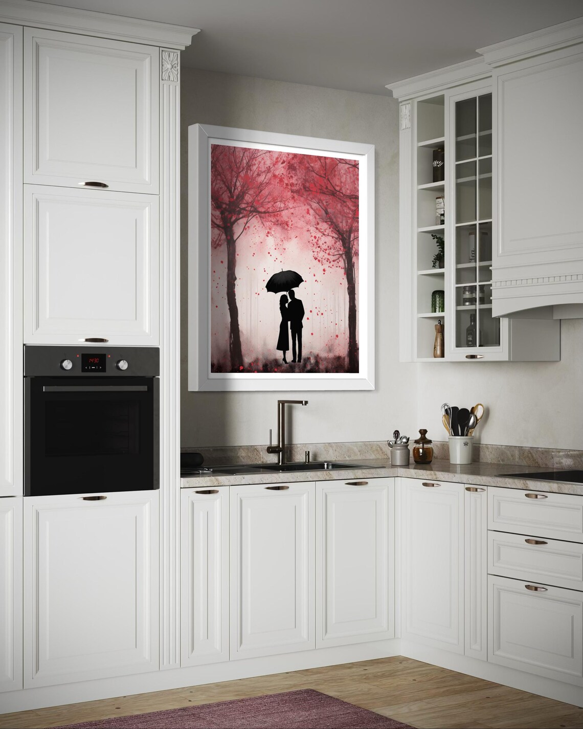 Couple Under Black Umbrella With Falling Red Petals Love Poster - Image 3