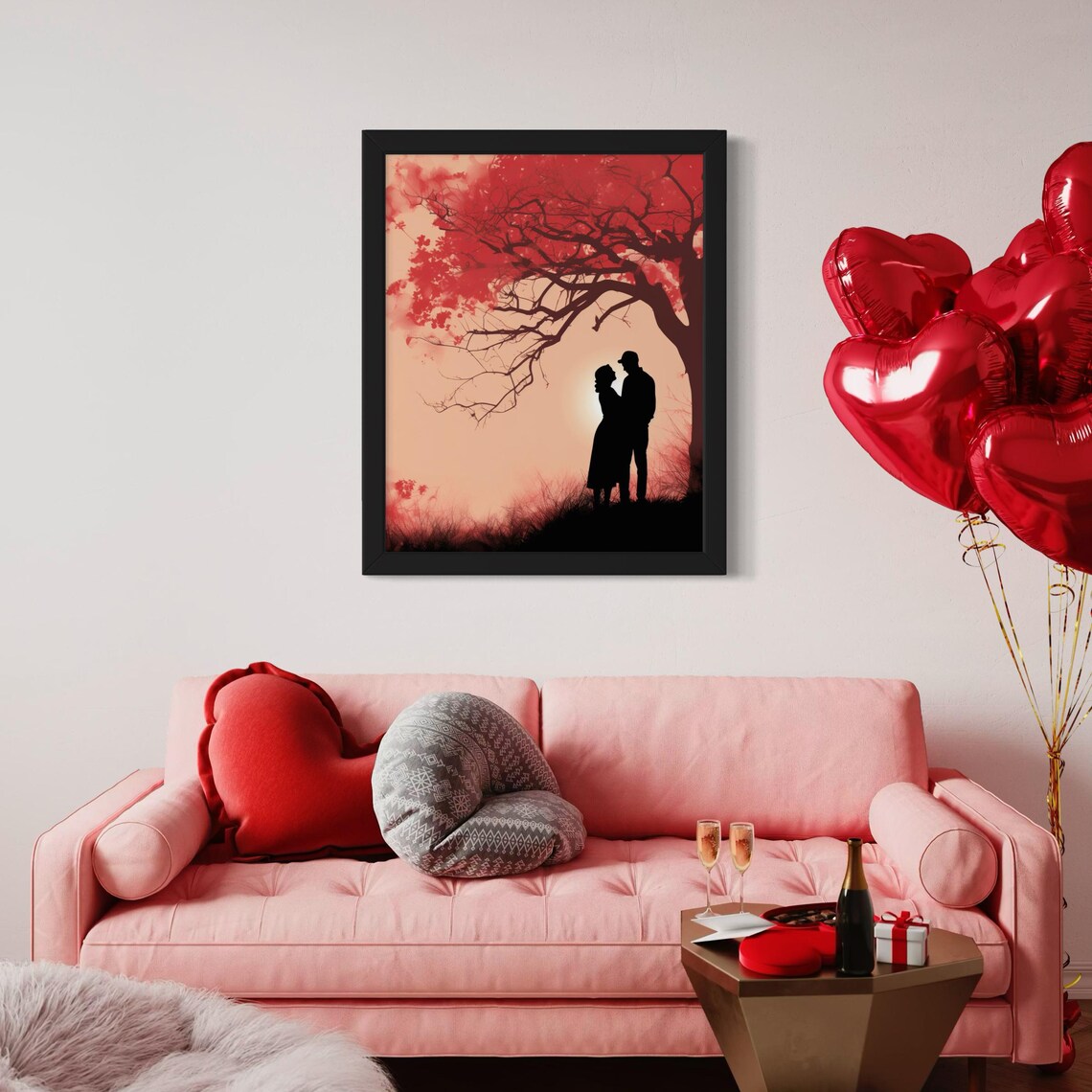 Couple Silhouette Red Tree Sunset Warm Romantic Love Poster Home Decor - Image 3