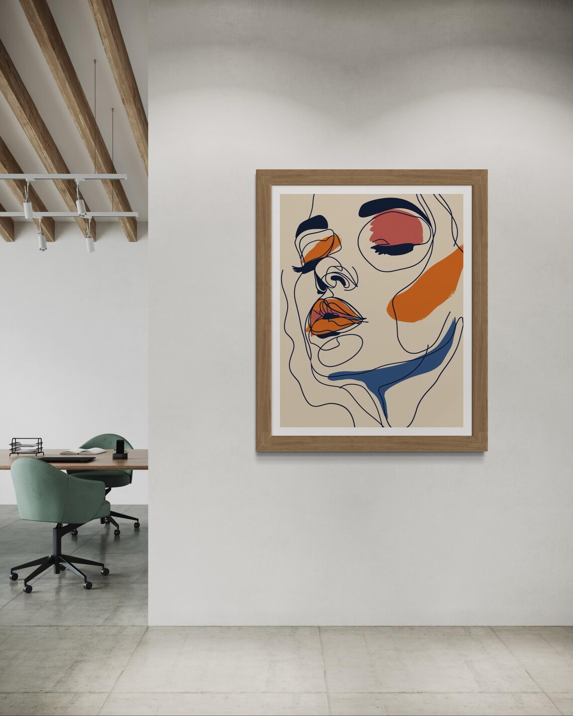 Abstract Line Art Woman Face With Color Brush Strokes Art Print - Image 5
