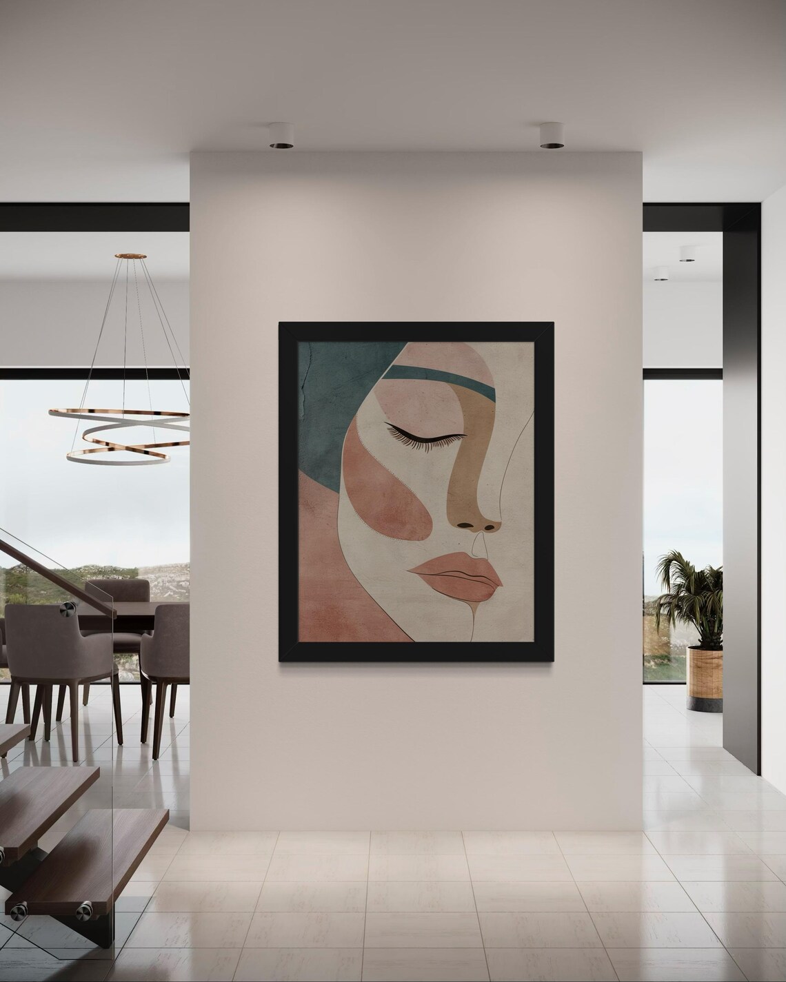 Boho Abstract Woman Face Blush Sage Earthy Tones Modern Art Print - Image 5