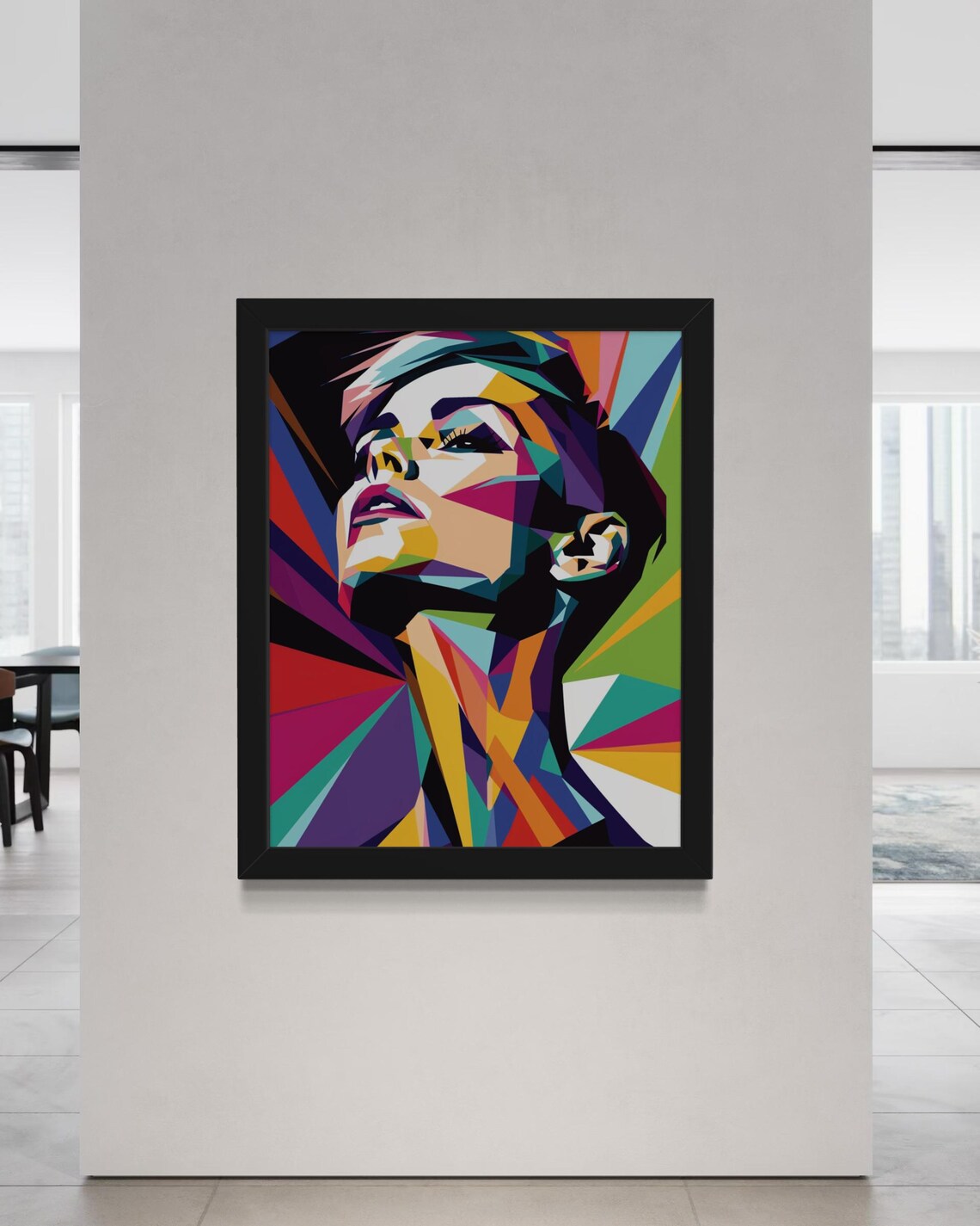Geometric Low Poly Woman Portrait In Rainbow Facets Pop Art Print