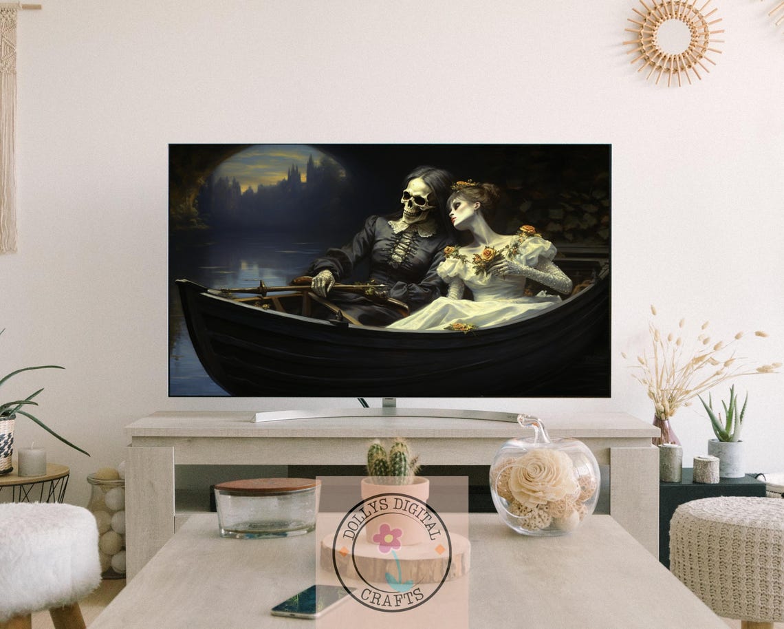 Gothic Skeleton Boat Night River Day of the Dead Dark Poster - Image 3