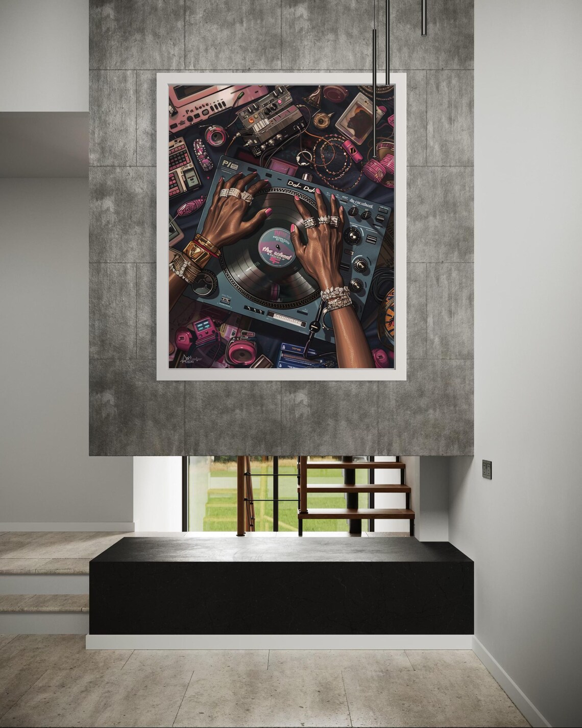 Black Woman DJ Turntable Retro Music Art Print - Image 4