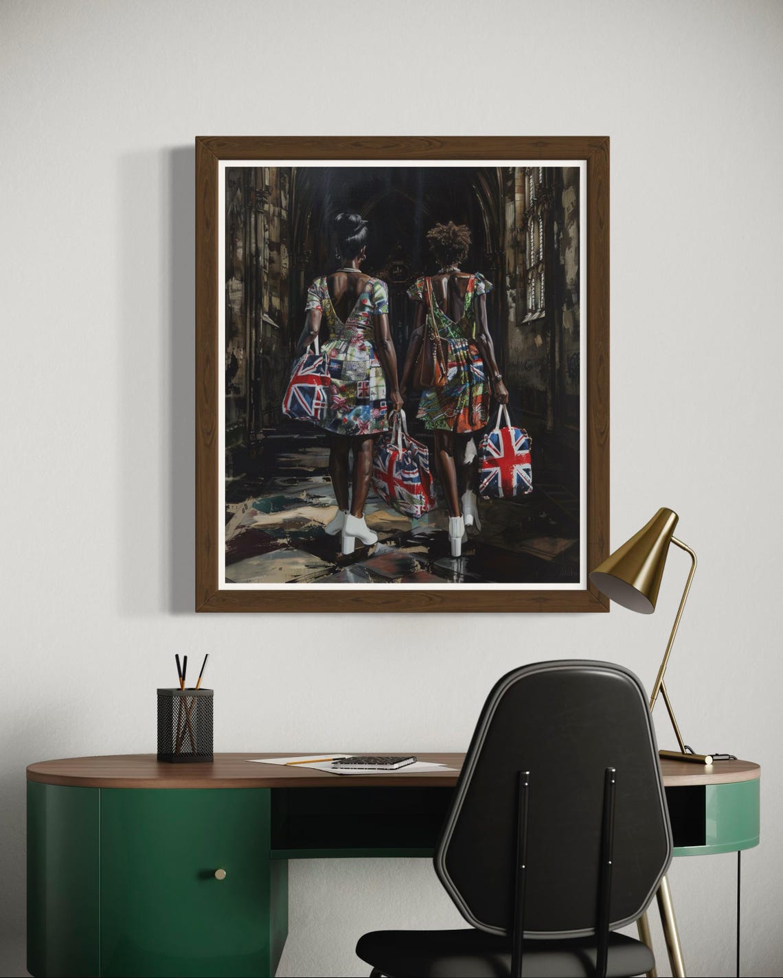 British Union Jack Fashion Painting Two Women Cathedral Poster - Image 7