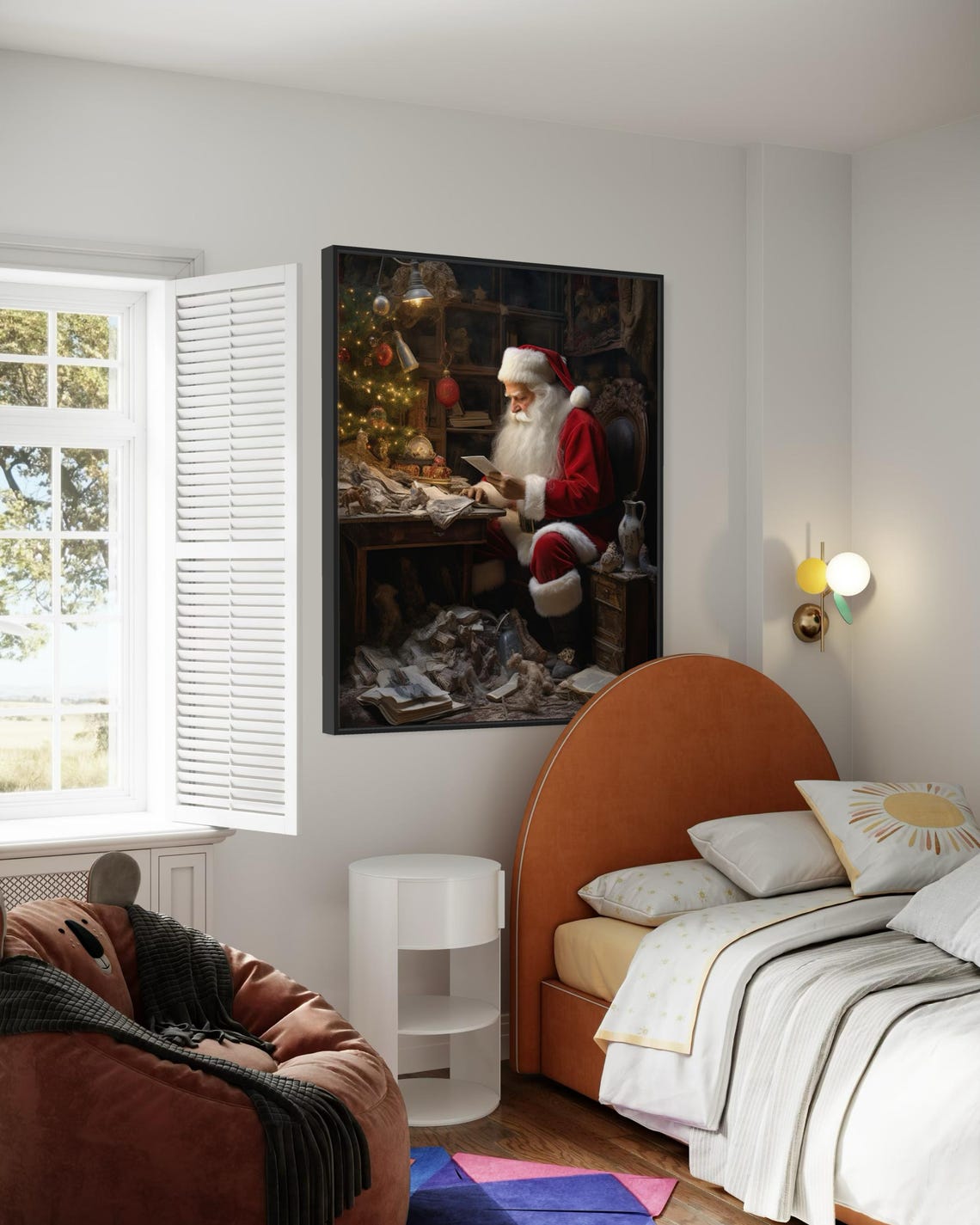 Vintage Santa Claus Reading Letters Cozy Christmas Workshop Art Print - Image 6
