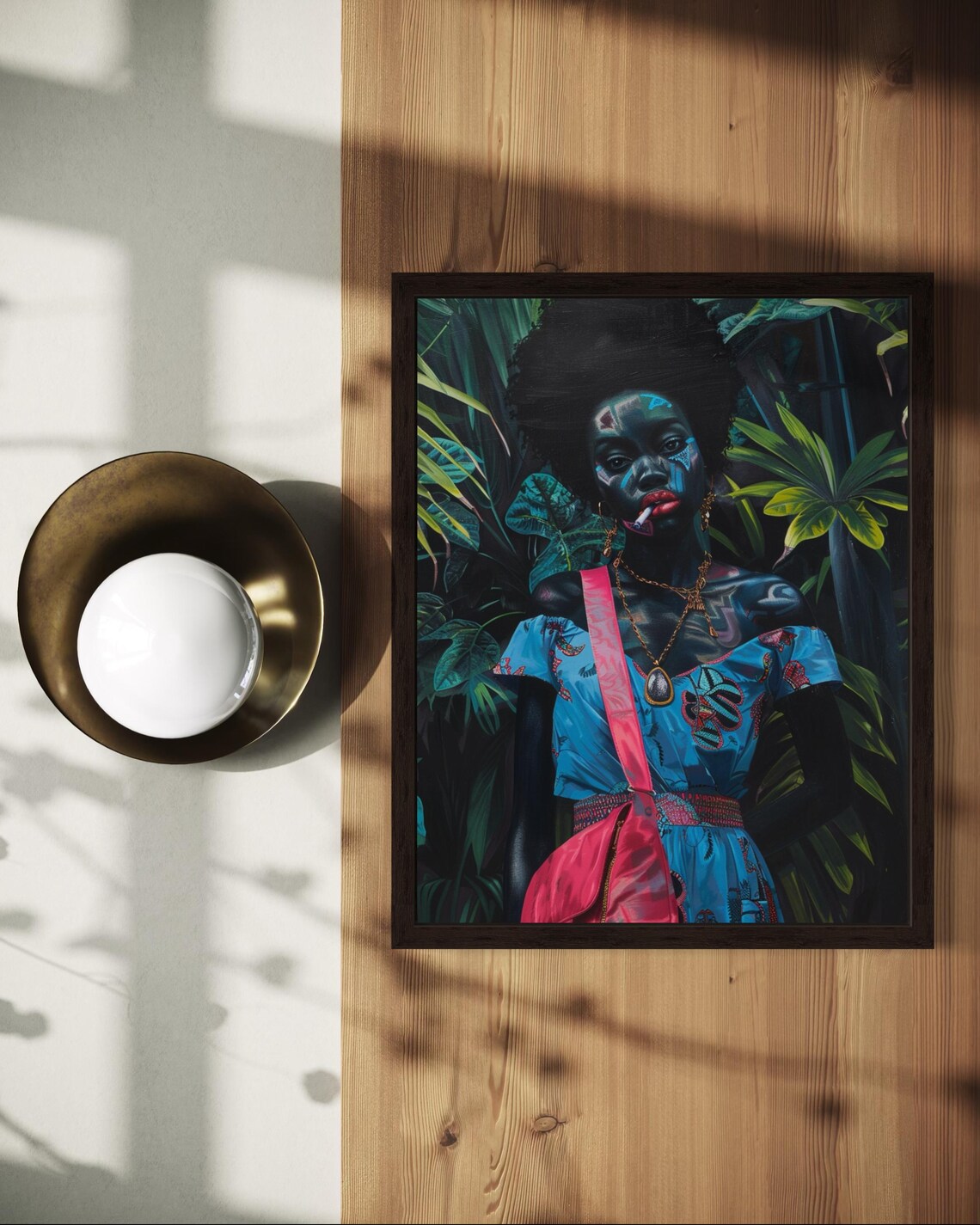 African Woman Art Print Blue Dress Wall Art Black Girl Magic Modern Black Woman Art Afrocentric Wall Decor Feminine African Art - Image 2