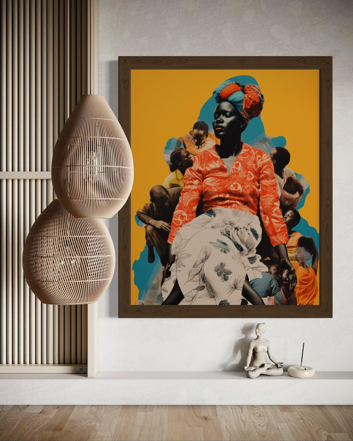 African Woman Collage Orange Blouse Mustard Family Art Poster - Image 7