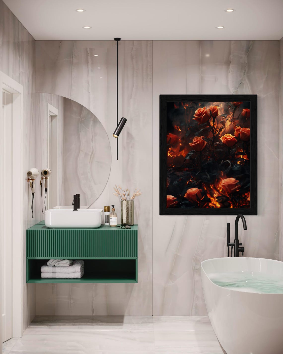 Fiery Dark Rose Art Print Gothic Floral Wall Art Moody Red Roses With Fire Dramatic Nature Decor - Image 2