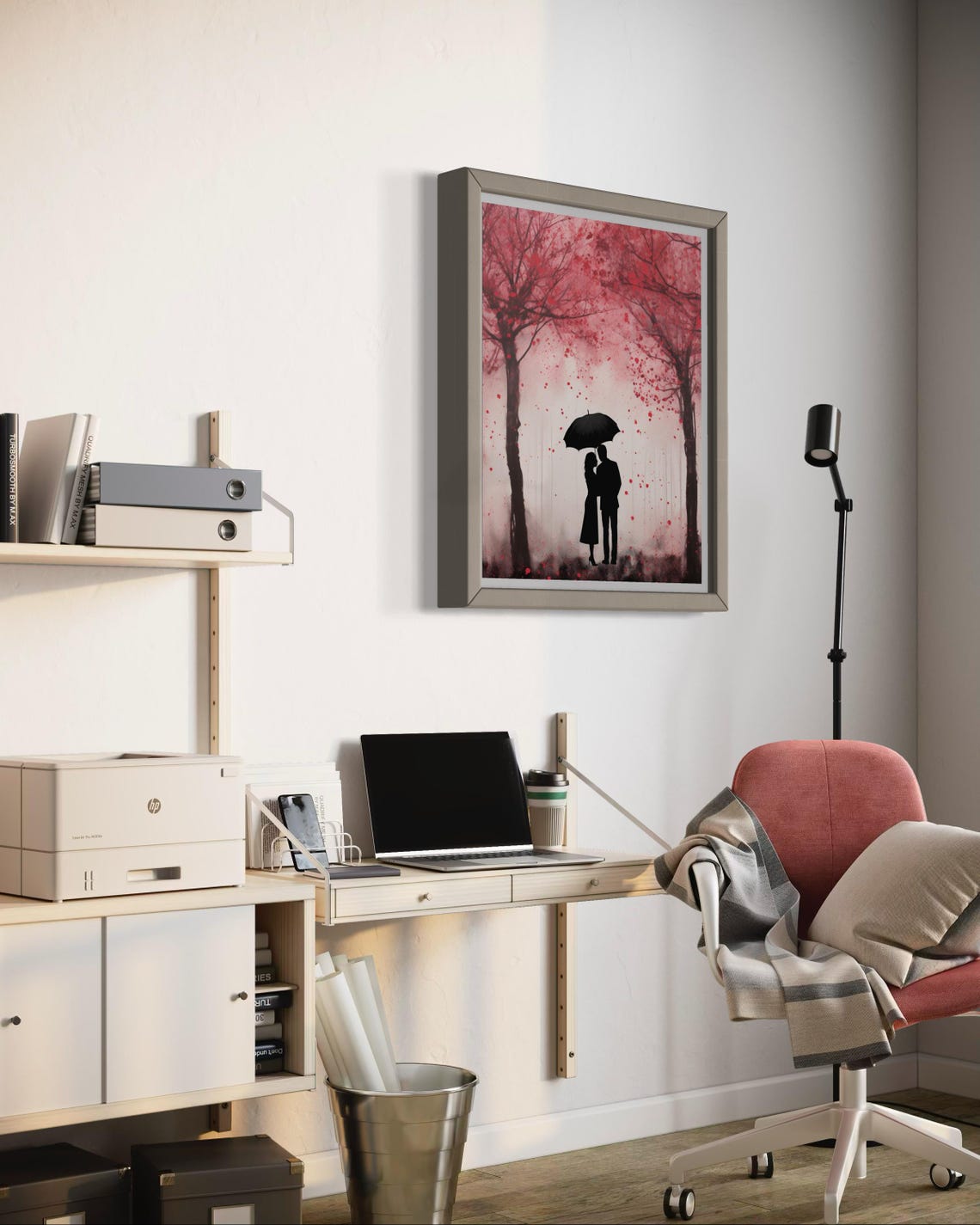 Couple Under Black Umbrella With Falling Red Petals Love Poster - Image 4