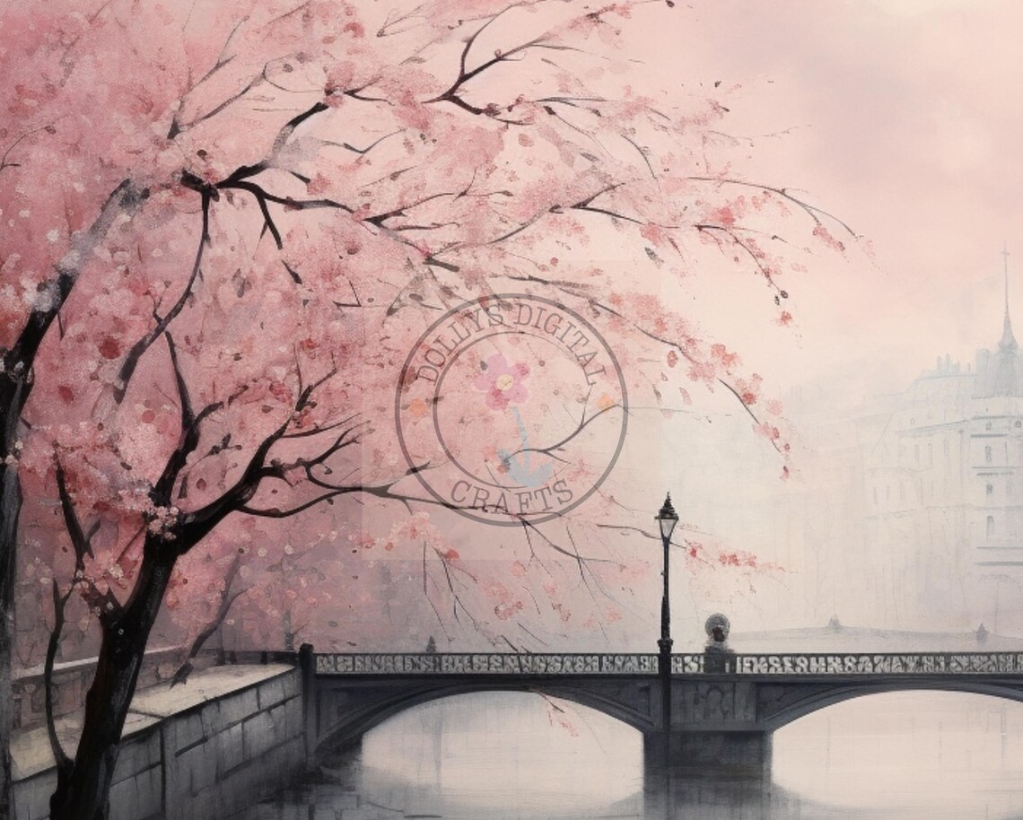 Cherry Blossom Canal Bridge European Spring Romance Poster Home Decor - Image 5
