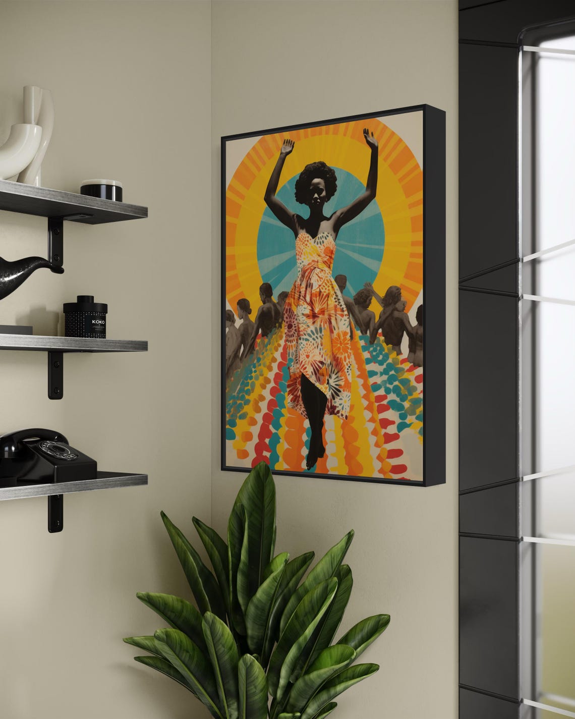 Joyful Black Woman Dancing Sunburst Colorful Dress Afrocentric Poster - Image 3