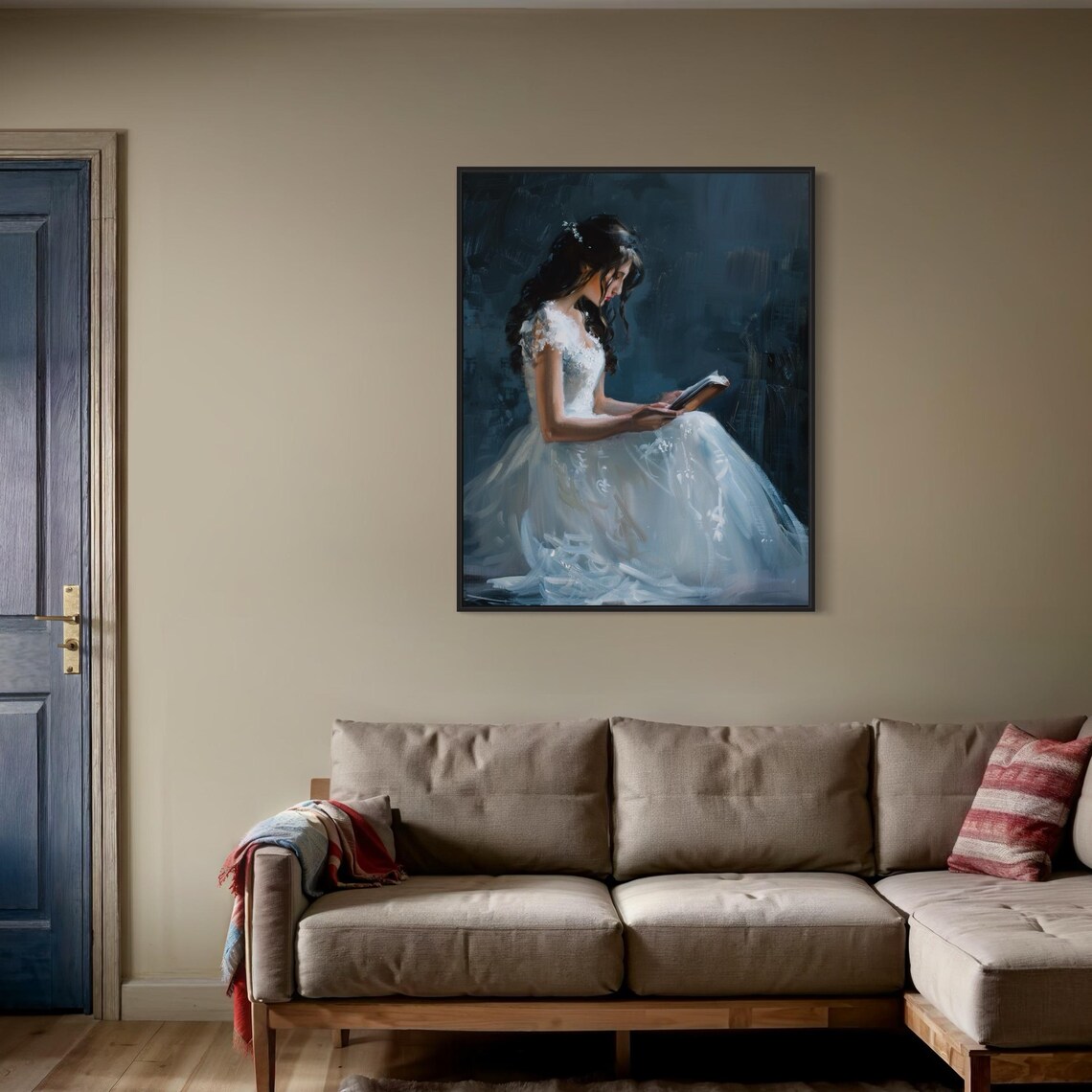 Victorian Woman in White Gown Reading Book Dark Academia Poster - Image 2