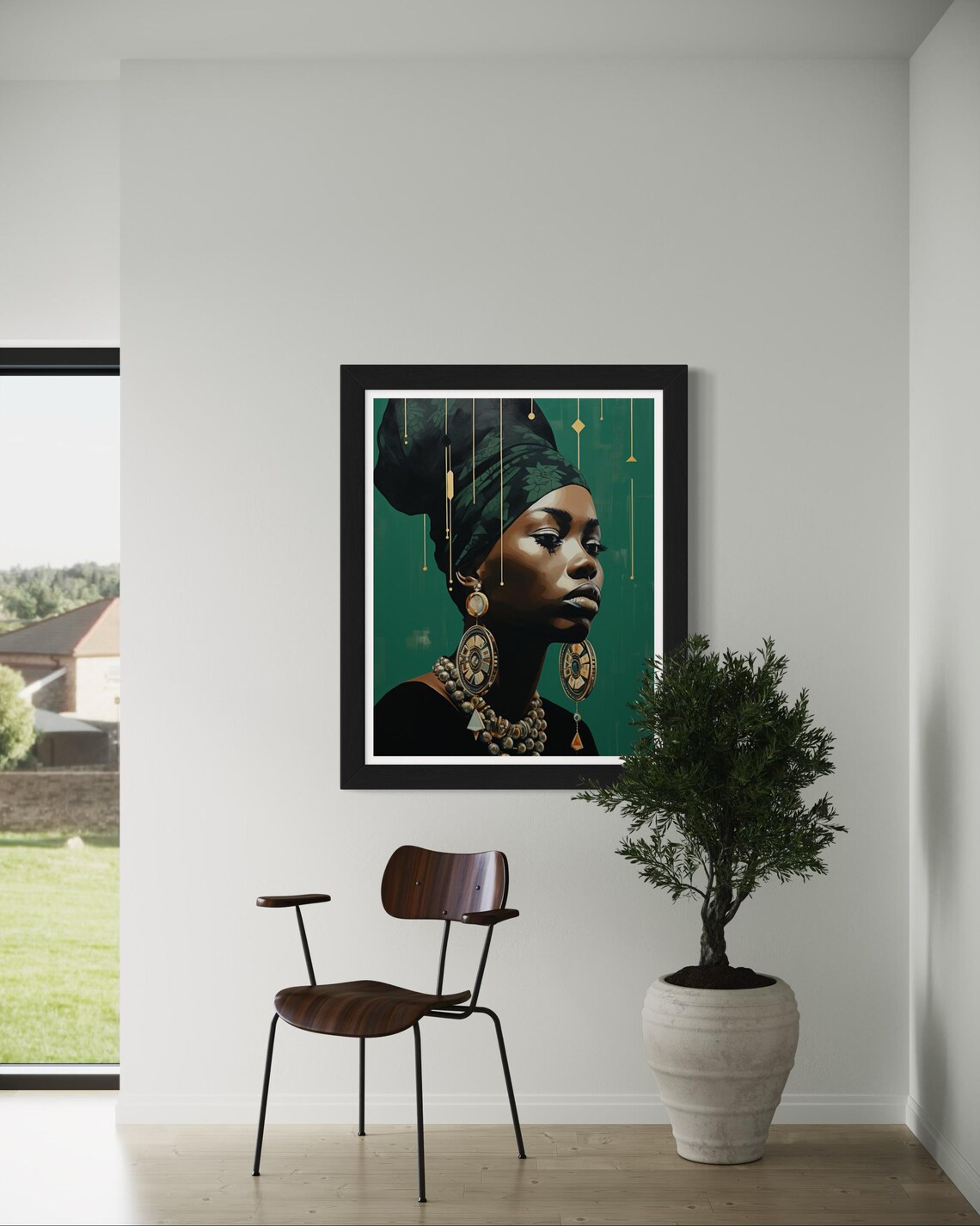 African Woman Emerald Green Headwrap Portrait Gold Jewelry Poster - Image 5