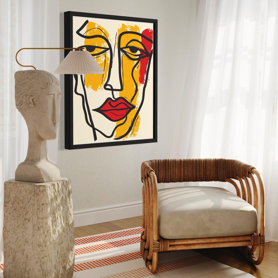Abstract Face Line Drawing Art Print Minimal Illustration Modern Picasso Inspired Artwork Boho Gallery Wall Art Home Decor - Image 5