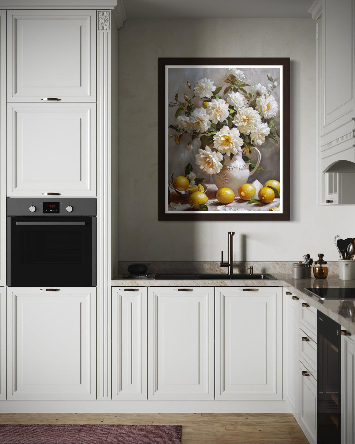 White Peonies Pitcher Fresh Lemons Vintage Still Life Wall Art - Image 2