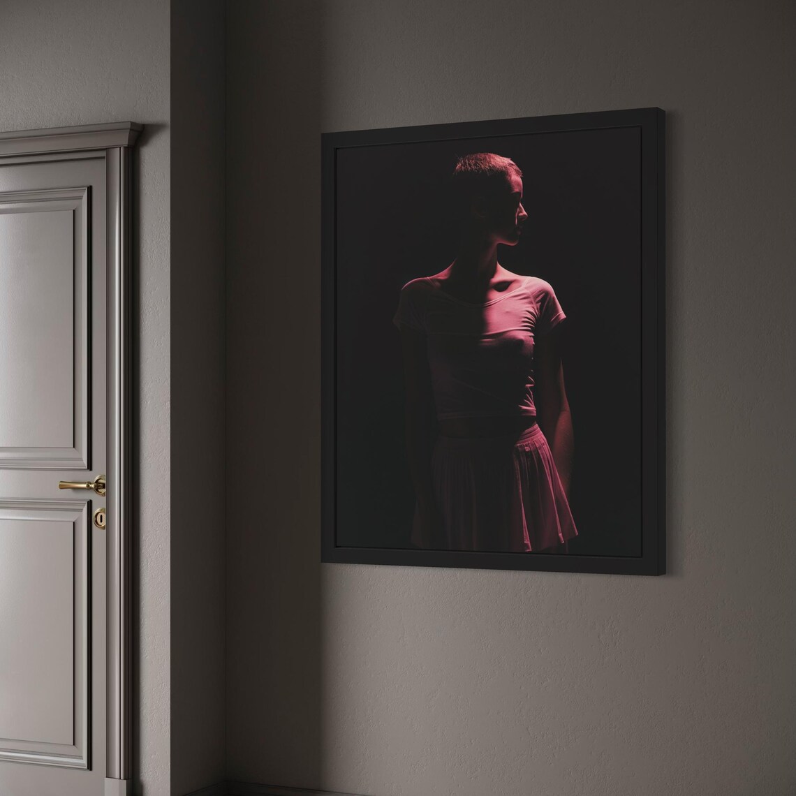 Pink Light Woman Silhouette Moody Shadow Cinematic Art Poster - Image 7