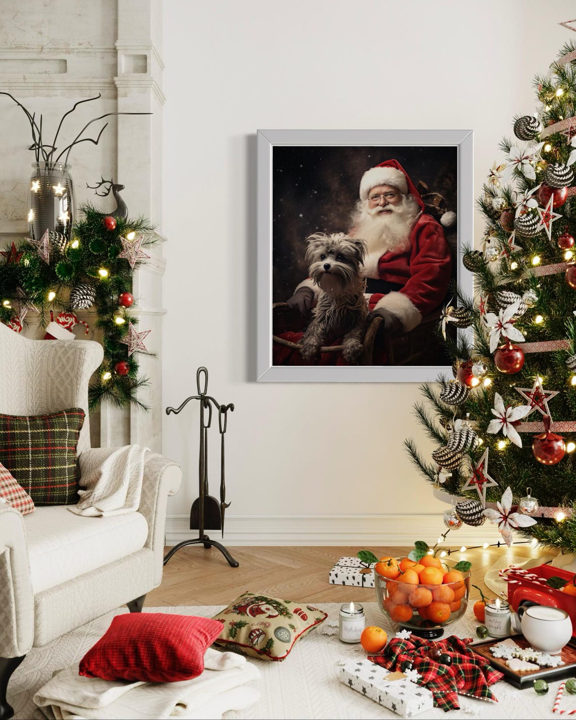 Santa Claus Christmas Art Print Holiday Wall Decor With Dog Santa Sleigh Photo Festive Christmas Photography Art - Image 3