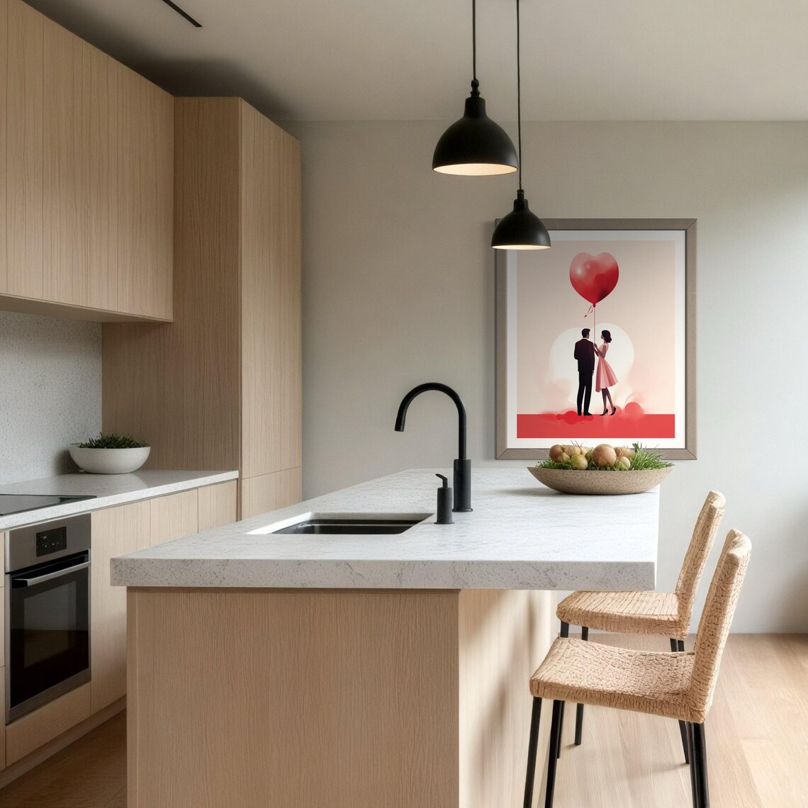 Minimalist Couple Red Heart Balloon Blush Love Scene Poster Home Decor - Image 7
