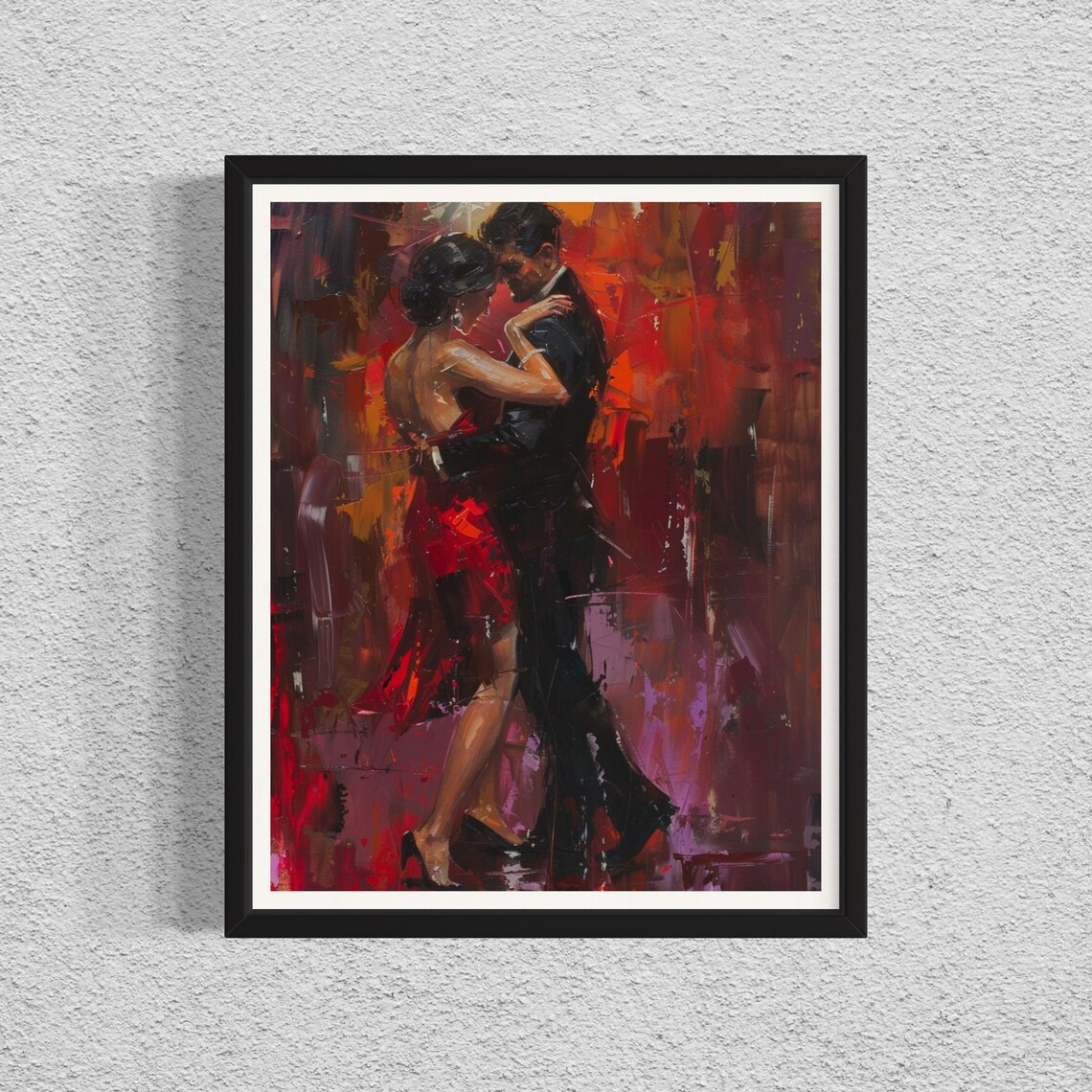Tango Dancers Oil Painting Red Dress Passion Dance Art Poster