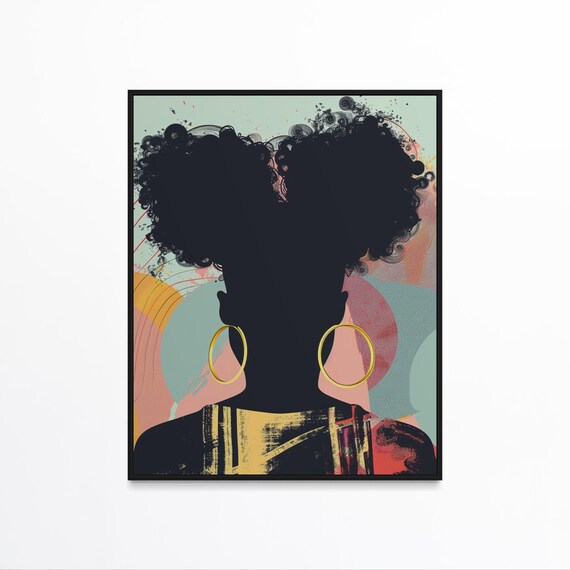 Afro Puffs Silhouette Gold Hoops Abstract Pastel Modern Poster