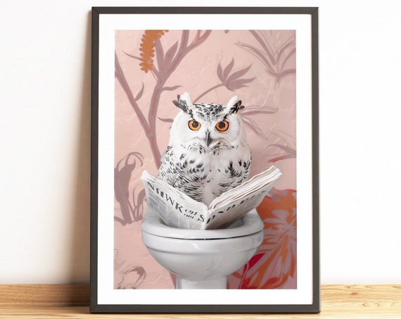 Owl Reading On Toilet Print Bathroom Owl Print Funny Bathroom Wall Decor Toilet Humor Toilet Wall Art Bathroom Wall Art Bathroom Prints