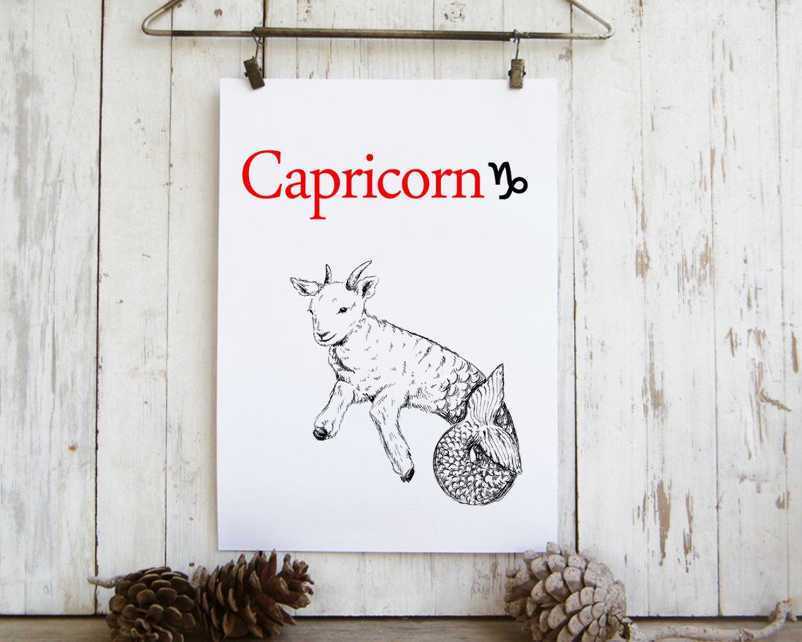 Capricorn Zodiac Sign Baby Sea Goat Line Drawing Astrology Gift Poster