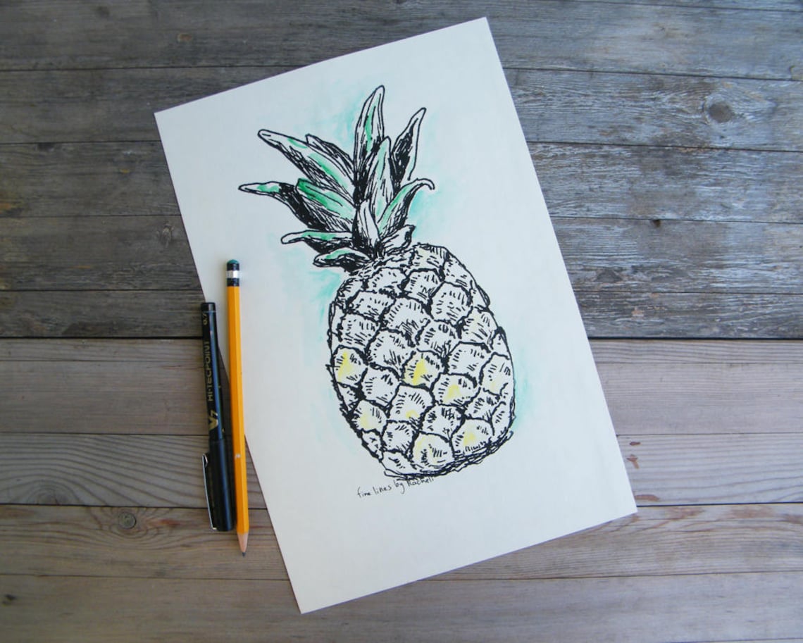 Black White Pineapple Sketch Art Print - Image 2