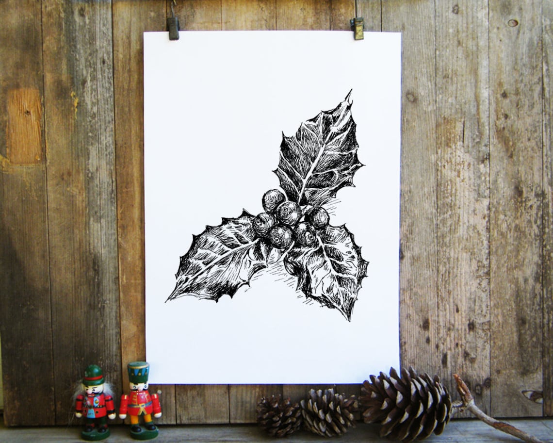 Watercolor Holly Berry Botanical Christmas Holiday Art Poster - Image 2
