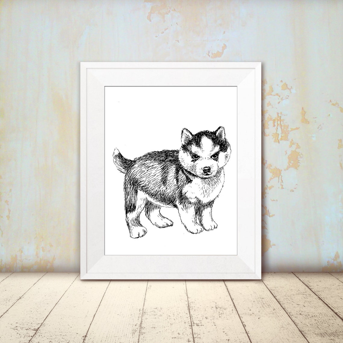Wall Art Kids Unique Wall Dcor Rustic Nursery Dcor Black And White Nursery Prints Animal Husky Gifts Puppy - Image 2