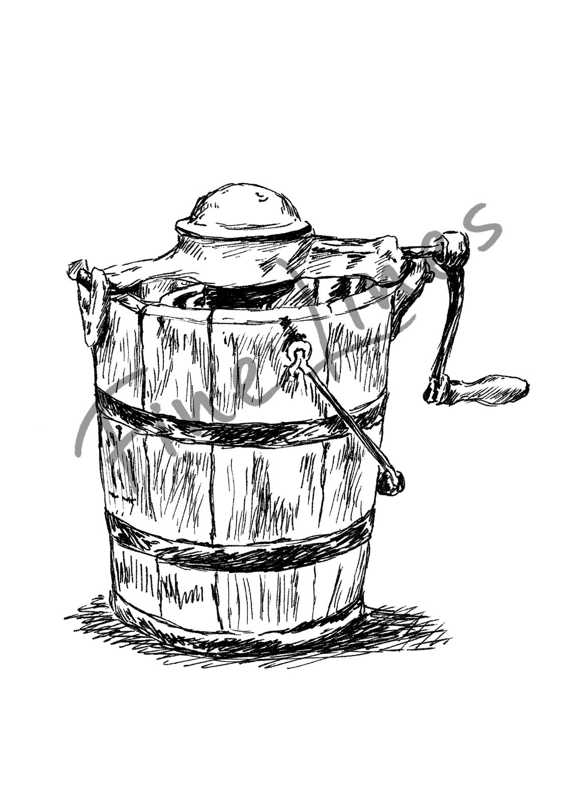 Vintage Ice Cream Churn Ink Sketch Rustic Kitchen Farmhouse Poster - Image 2