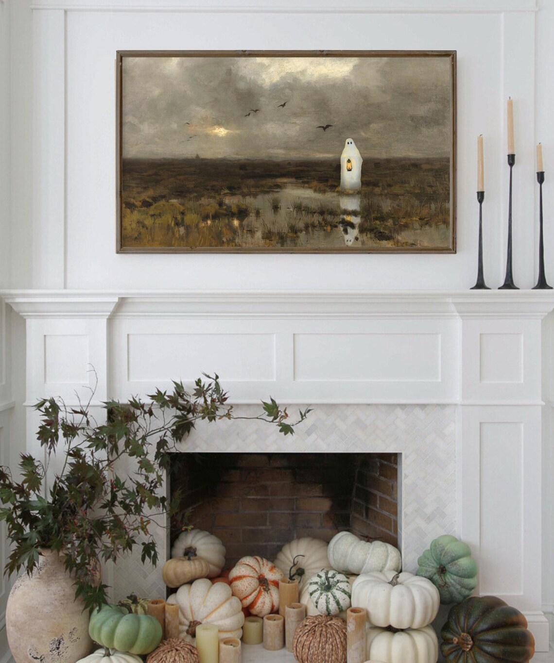 Halloween Vintage Ghost Painting, Spooky Landscape - Image 3