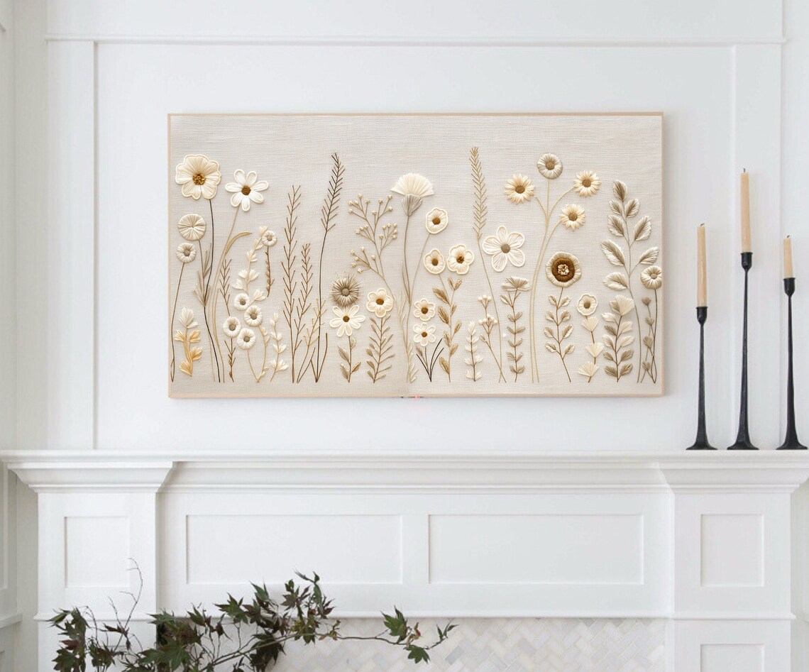 Wildflower Embroidery Neutral Farmhouse Art Print - Image 2