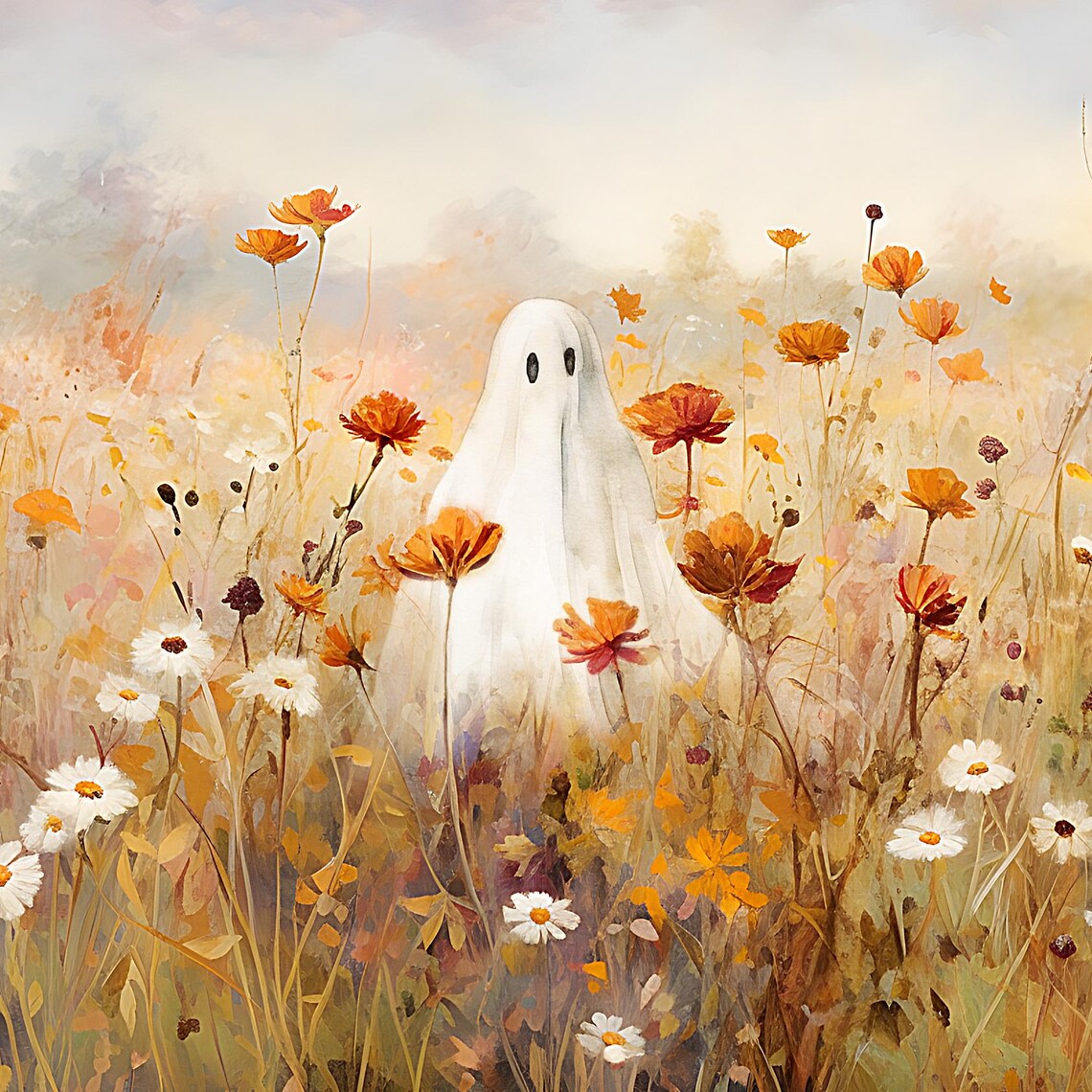 Halloween Ghost Wildflower Landscape Art Print - Image 2