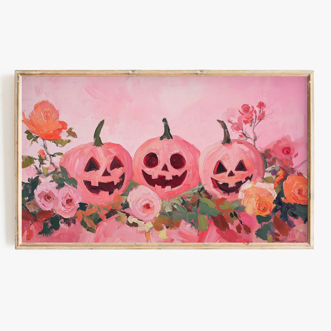 Halloween Pink Pumpkins Cute Floral Art Print