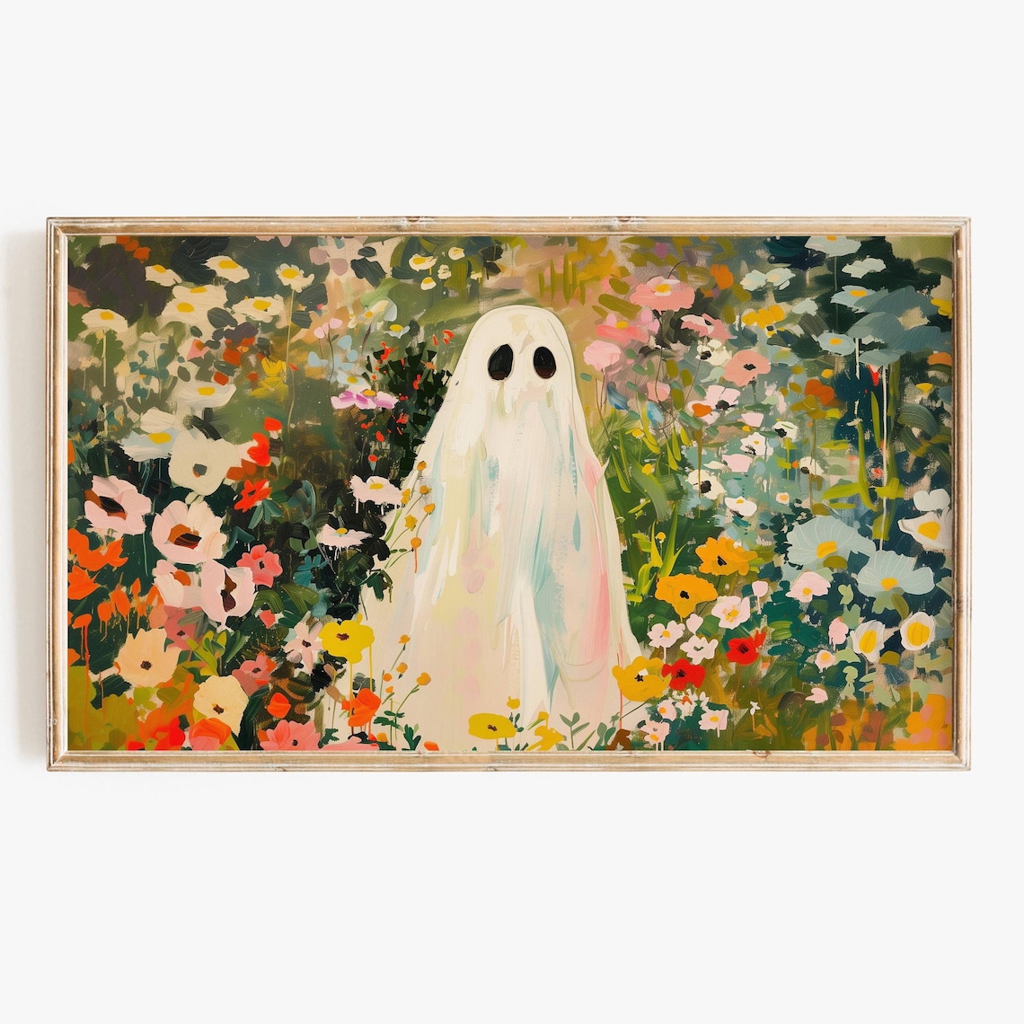 Halloween Botanical Ghost Art Print, Cottagecore Boho