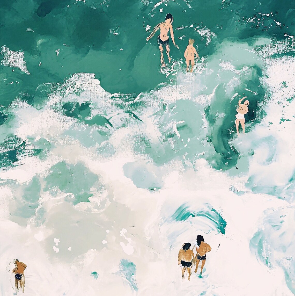 Aerial View Of Turquoise Ocean Waves With Swimmers Summer Beach Poster - Image 2