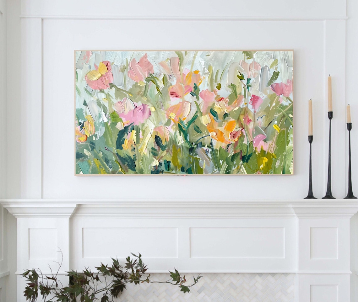 Spring Abstract Flower Painting, Colorful Floral Art Print - Image 3